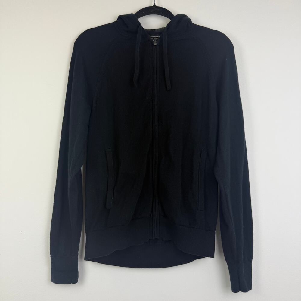 Banana Republic Womens Supima Cotton Full-Zip Knit Hooded Black Jacket Small